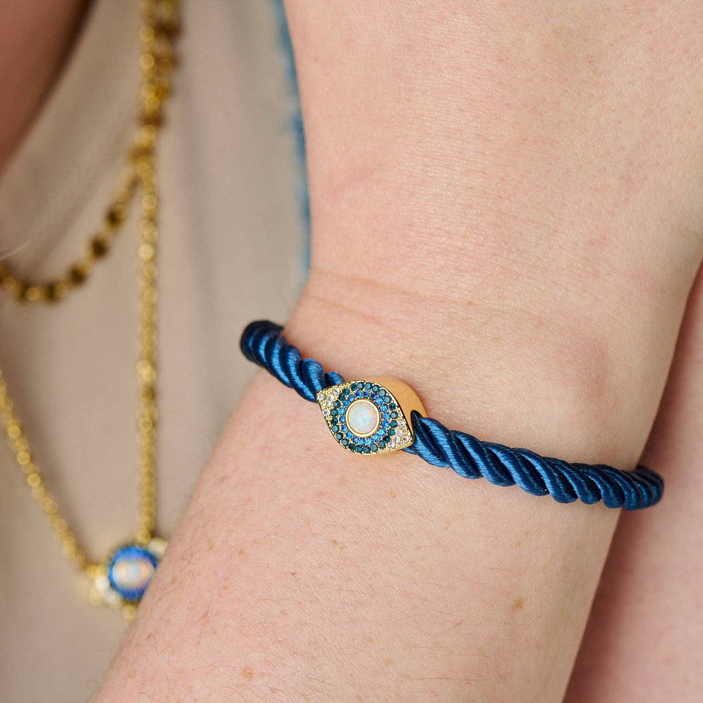 Evil Eye Adjustable Cord Bracelet: Gold