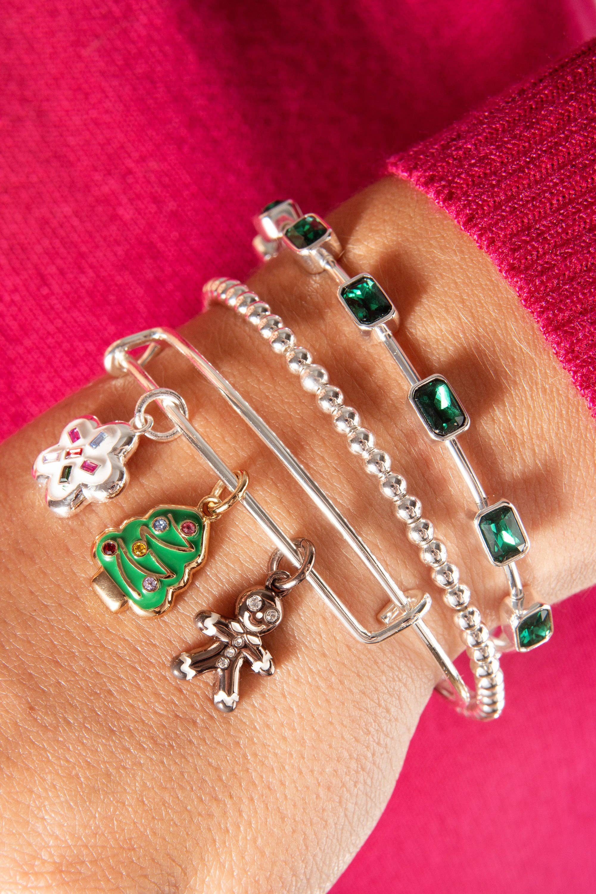 May Birthstone Emerald Cut Bangle: Silver