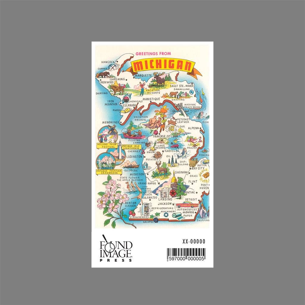 Sticker MI-637 Greetings from Michigan, Map