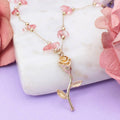 Sweet Vintage Gold Rose Quartz Flower Necklace