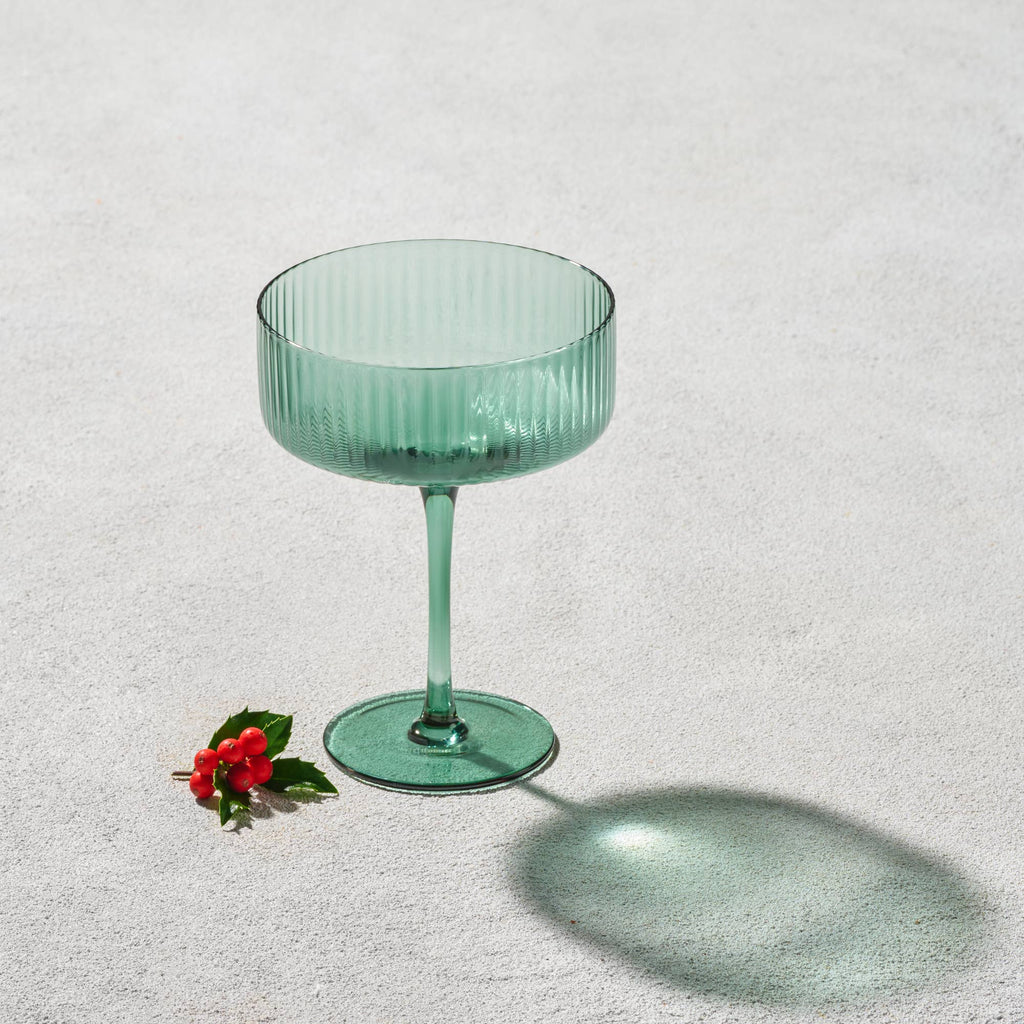 Vikko Decor - Malibu, Ribbed Glass, Green, MULTIPLE SHAPES: 7 OZ Champagne