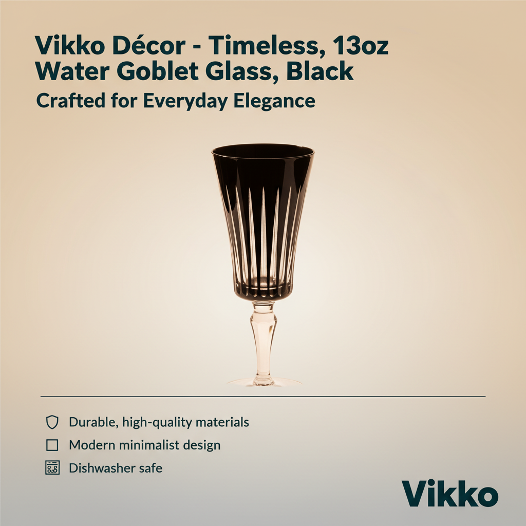 Vikko Décor - Timeless, 13oz Water Goblet Glass, Black