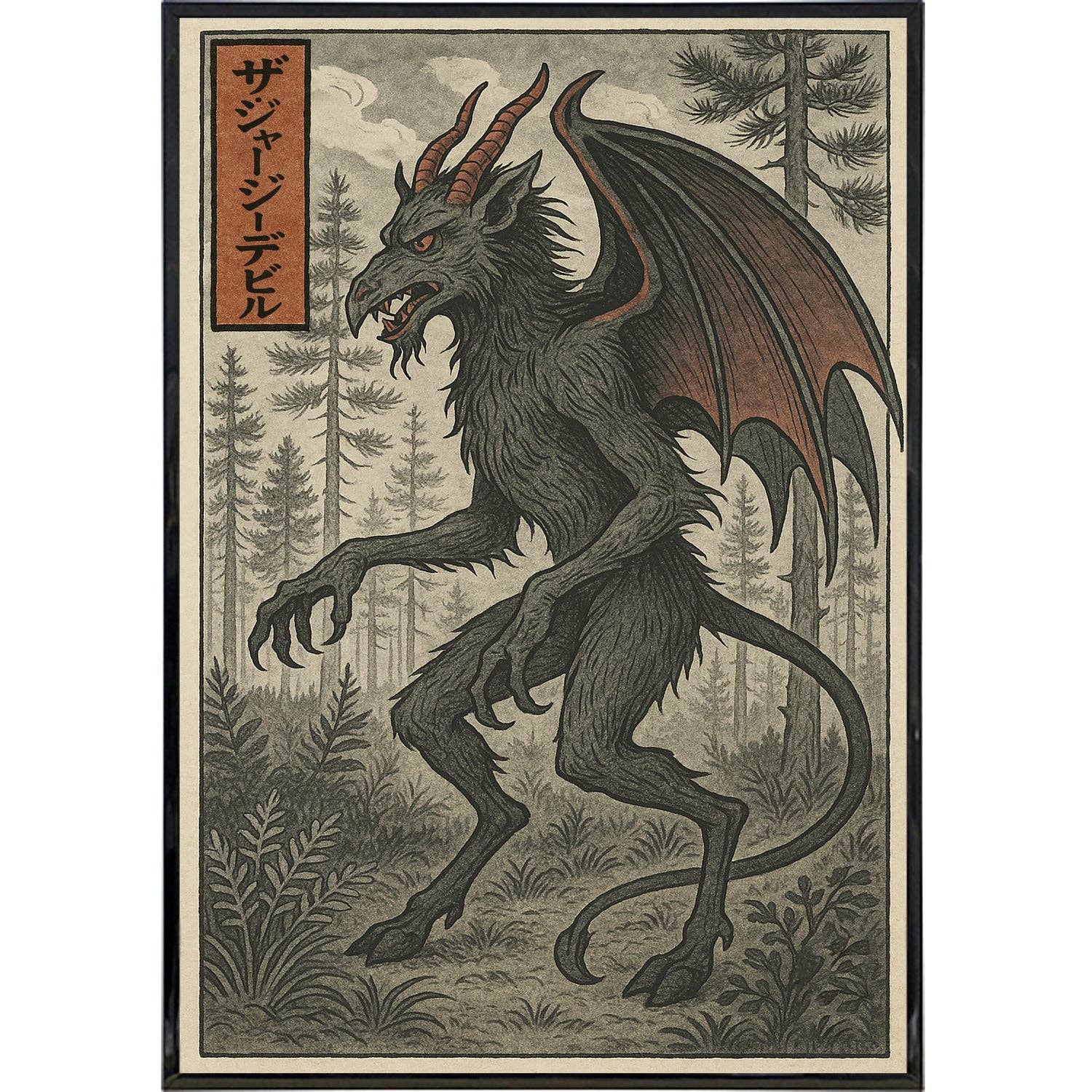 The Jersey Devil in Traditional Japanese Ukiyo-e Style Poster Print: Board & Bagged