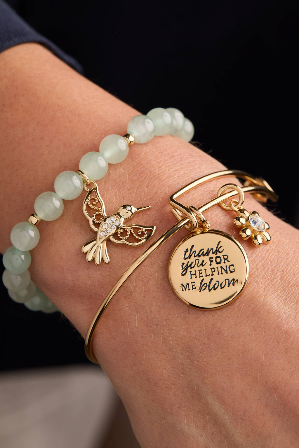Thank You For Helping Me Bloom' Charm Bangle: Silver