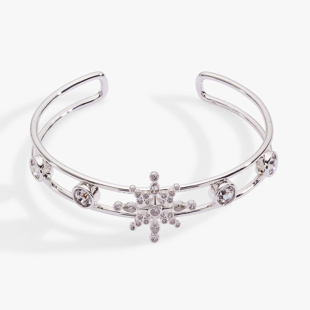 Crystal Snowflake Cuff Bracelet: Silver