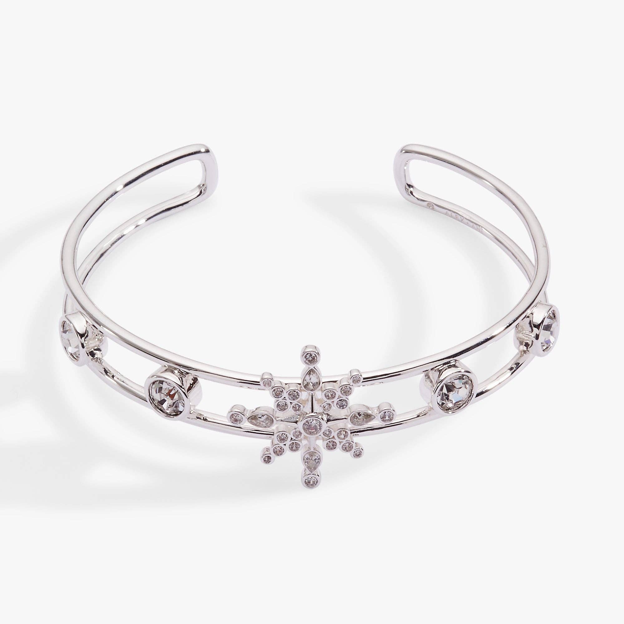 Crystal Snowflake Cuff Bracelet: Silver