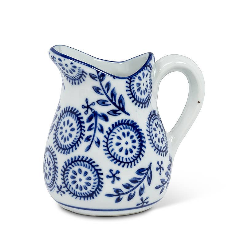 Blu/Wht Handled Jug-6Asst-3.5"H(4oz-1484