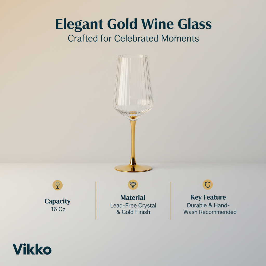 Vikko Decor- Elegant, Gold, Wine Glass, 16 Oz