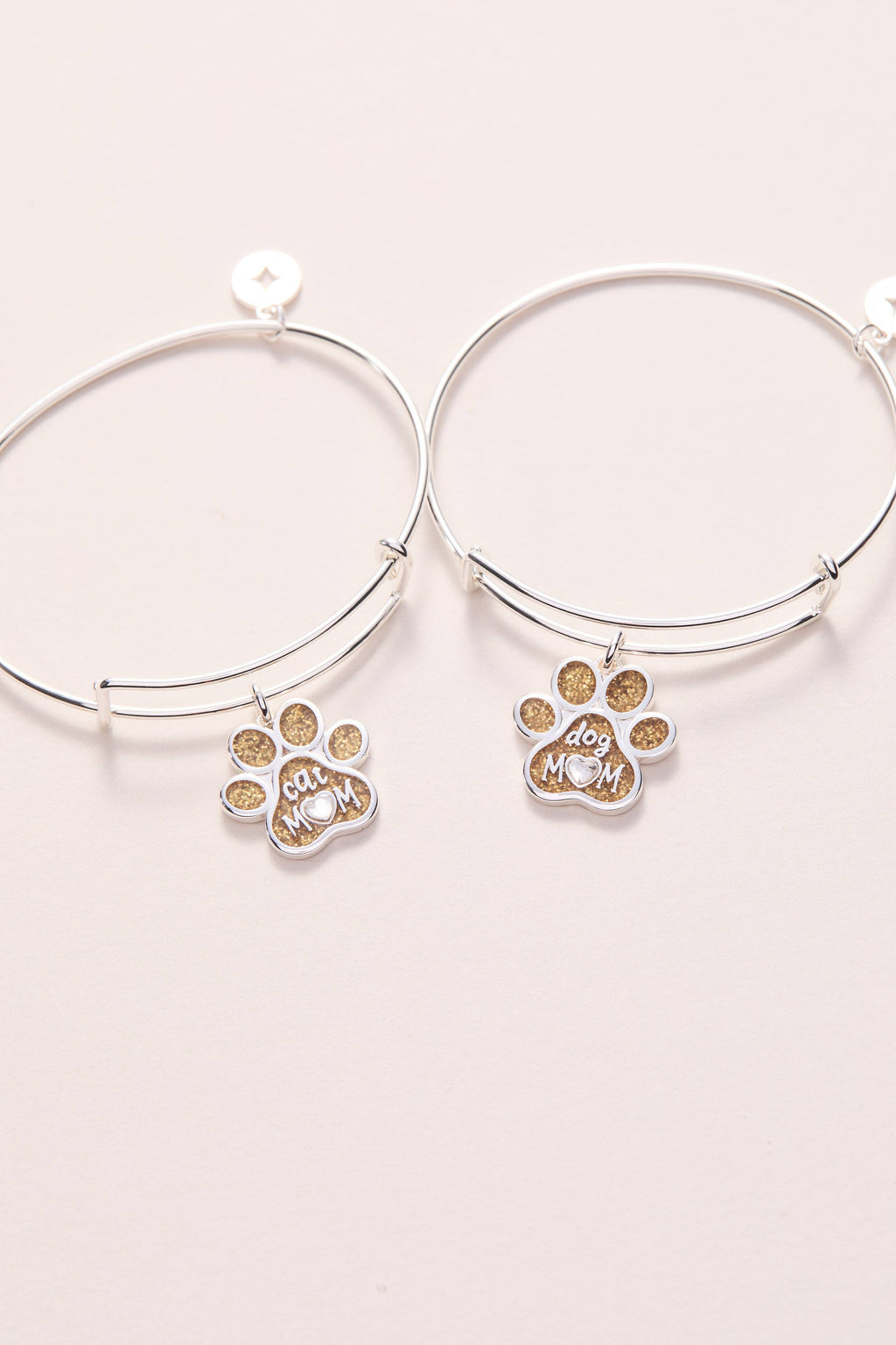 Dog Mom Charm Bangle: Silver