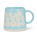 Wide Base Mug with Daisies-Blue-3.5"H(14oz)
