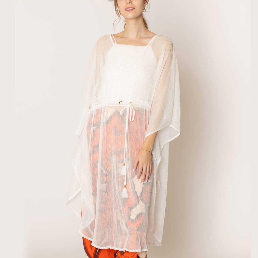 Lurex Sheer String Poncho Beach Cover-Up Dress: WHT / One Size