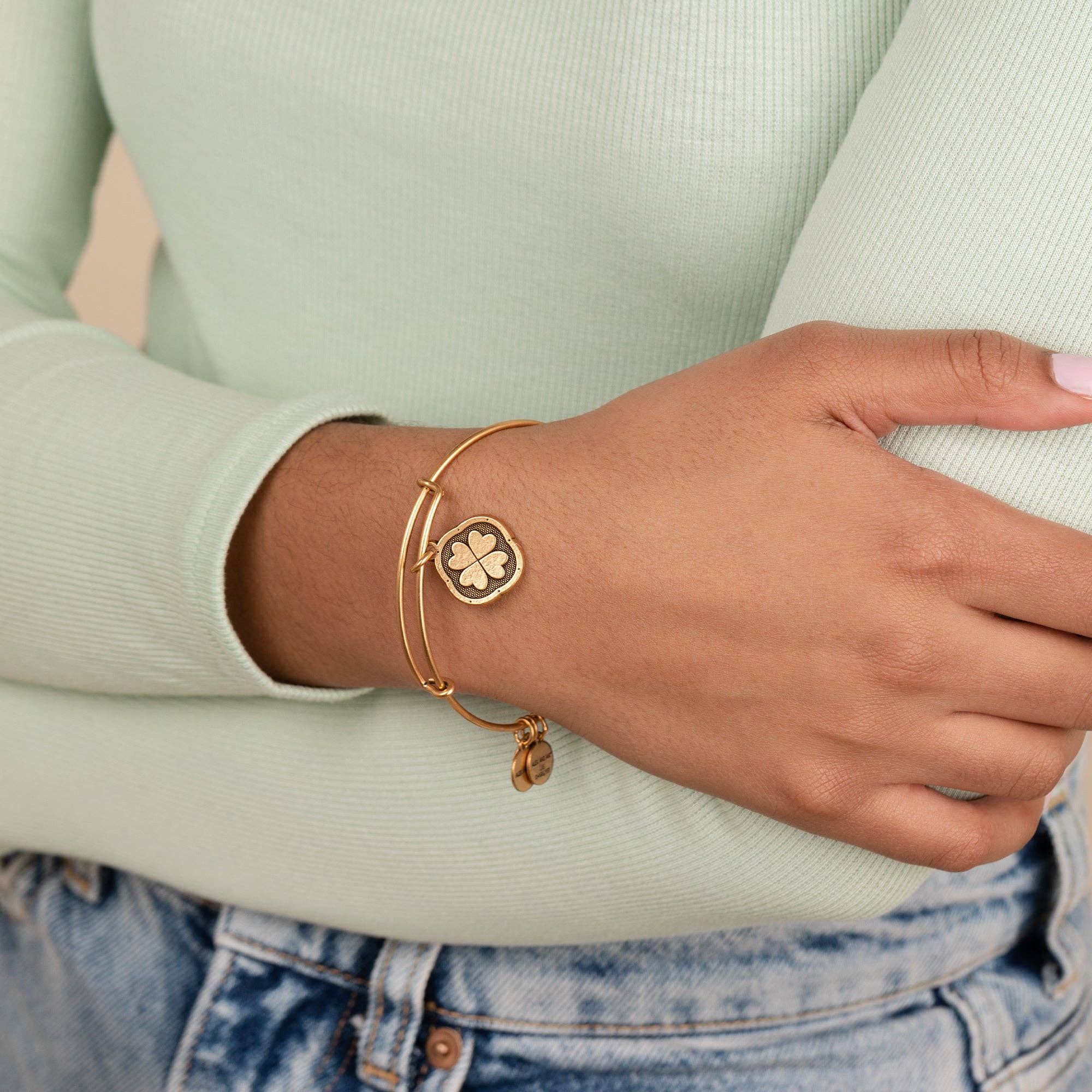 Four Leaf Clover Charm Bangle, 'Sweet Serendipity': Rafaelian Silver