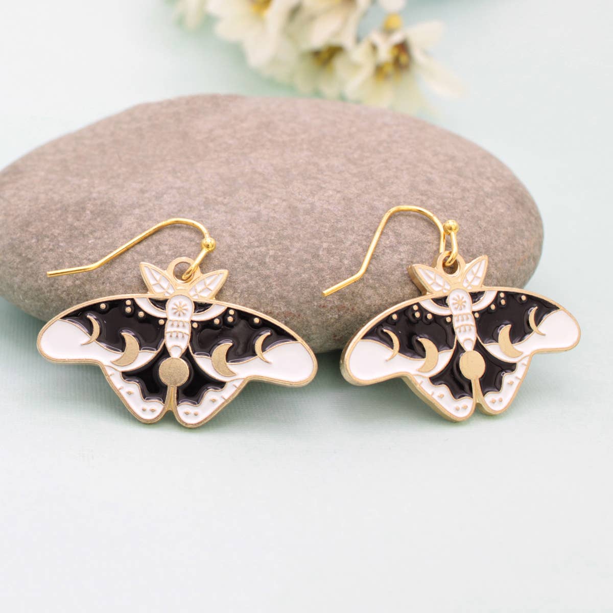 Dark Night Celestial Gold Moth Earrings