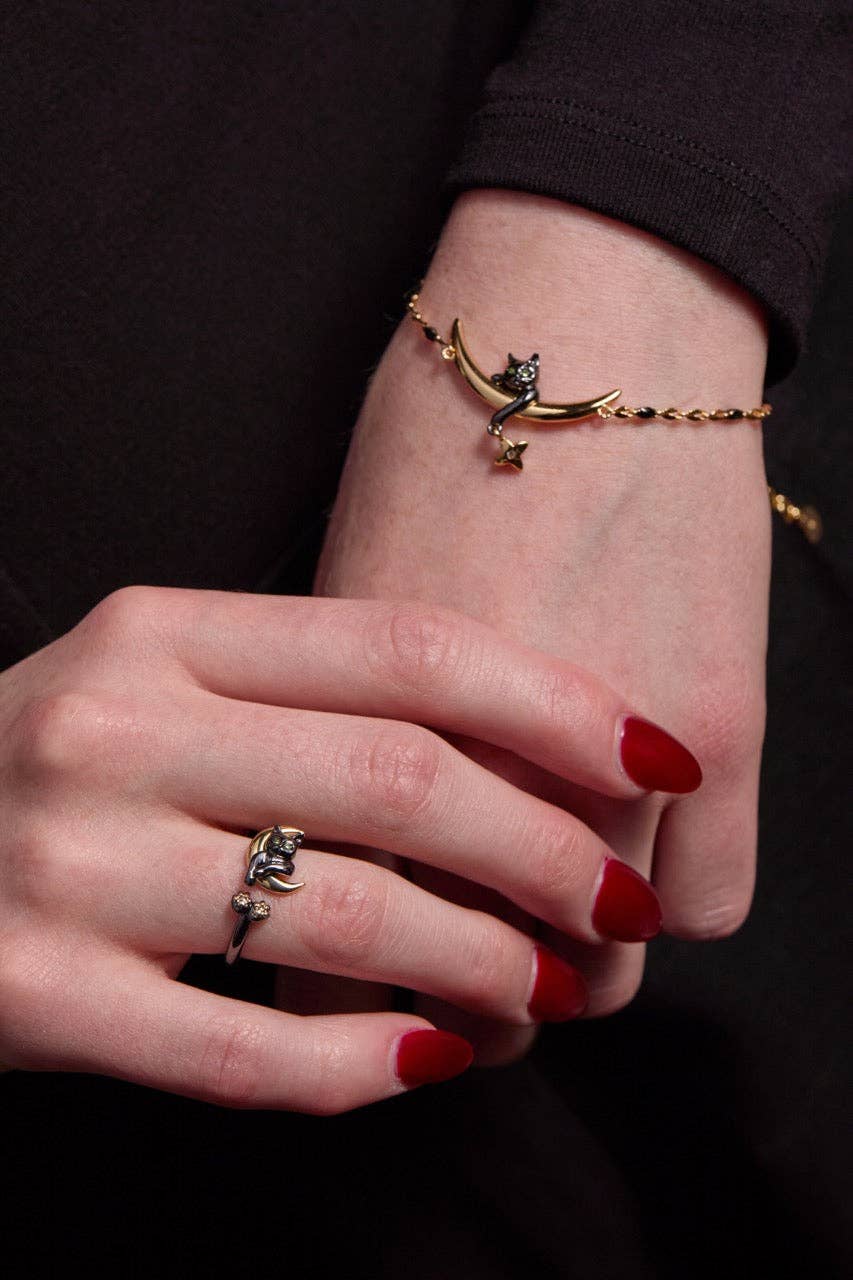 Celestial Cat Open Ring: Two Tone