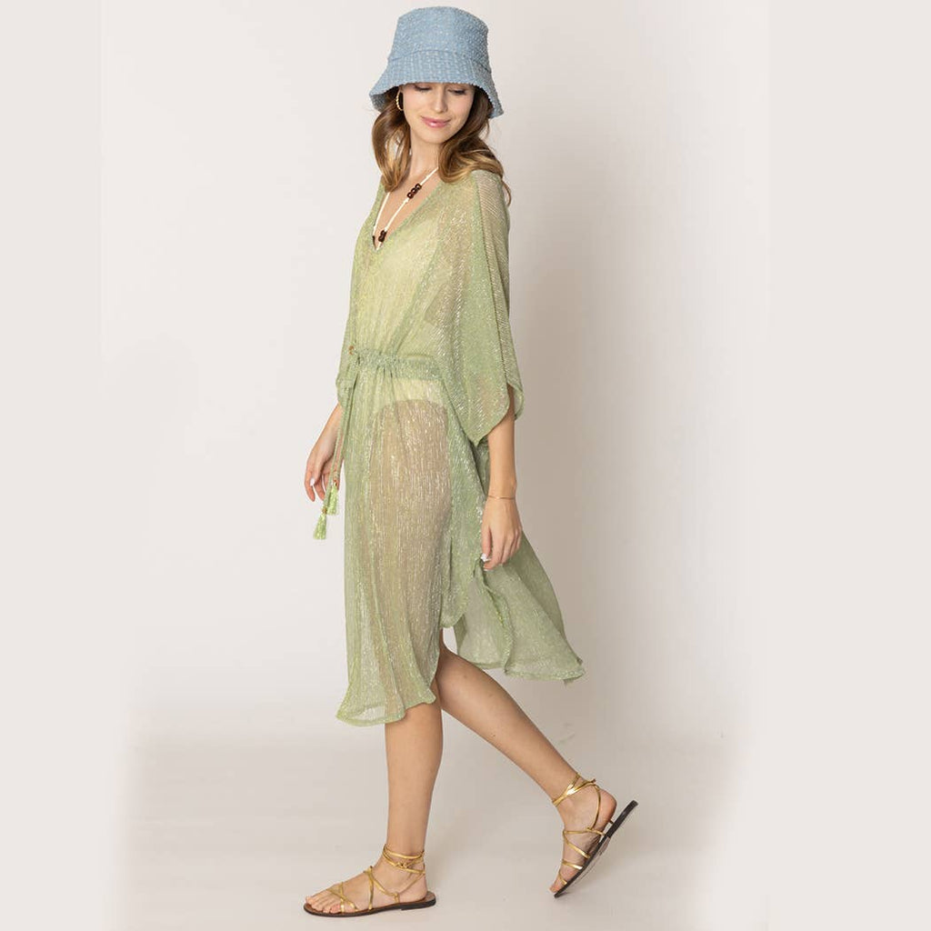 Lurex Sheer String Poncho Beach Cover-Up Dress: WHT / One Size