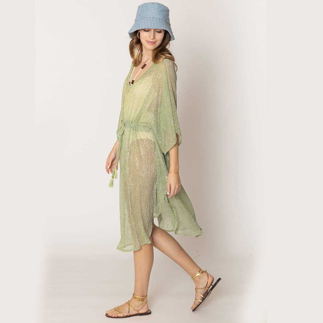 Lurex Sheer String Poncho Beach Cover-Up Dress: WHT / One Size
