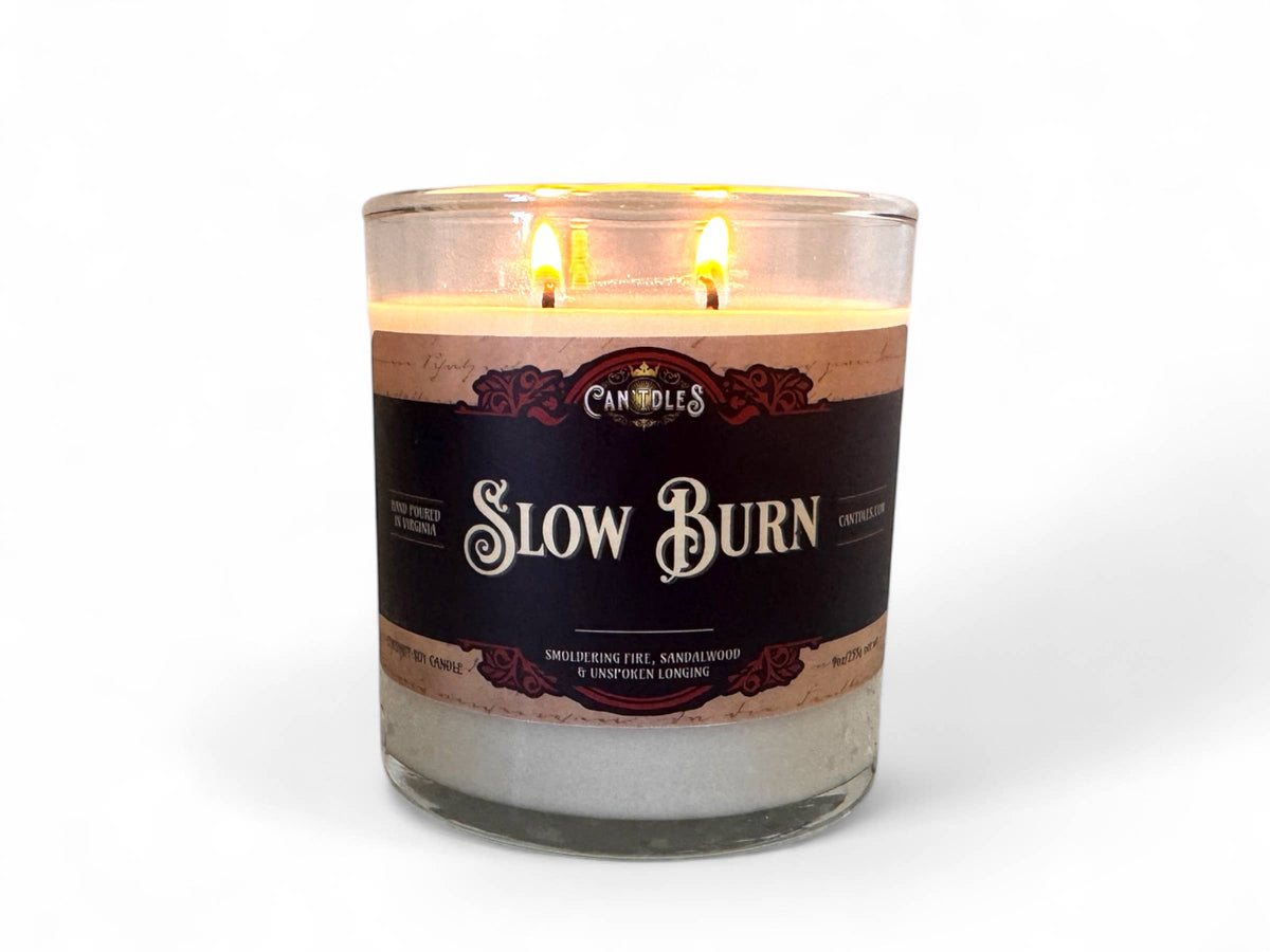 Slow Burn Soy Candle – Cozy Fireplace & Amber Woods