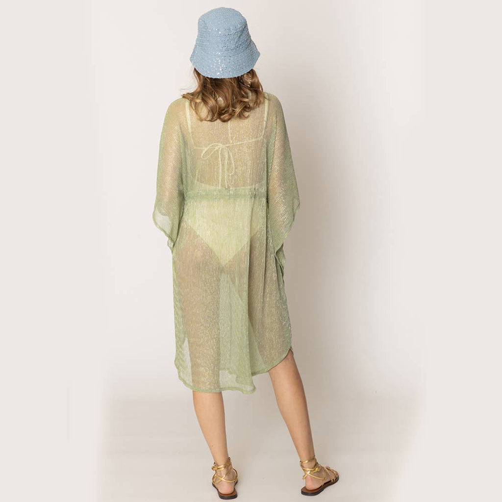 Lurex Sheer String Poncho Beach Cover-Up Dress: WHT / One Size