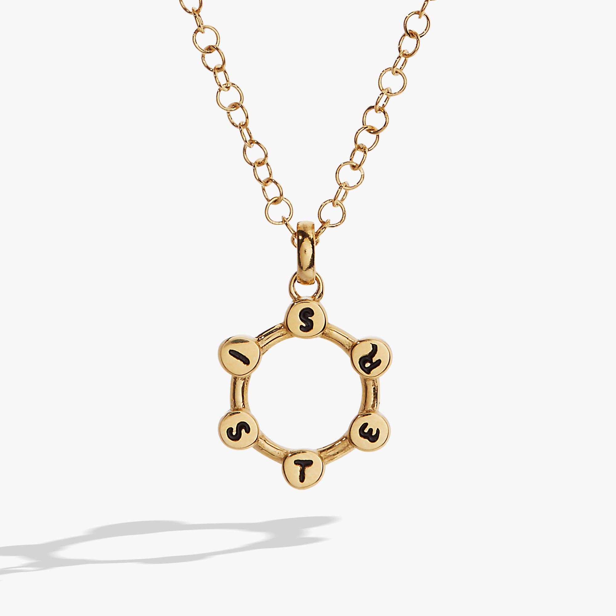 Sister Hidden Message Acrostic Necklace: Stainless Steel Gold