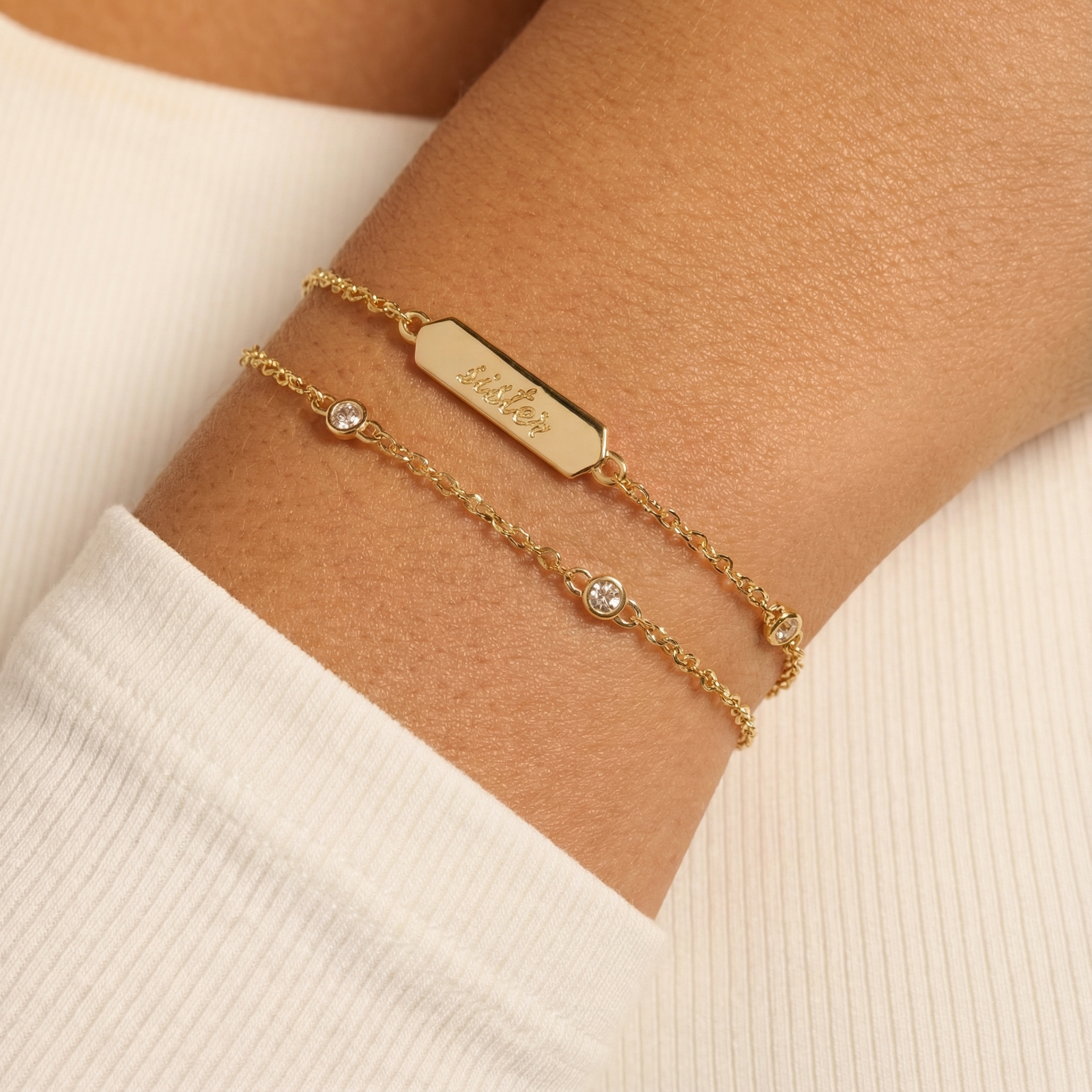 Sister Infinity Chain Double Strand Bracelet: Gold