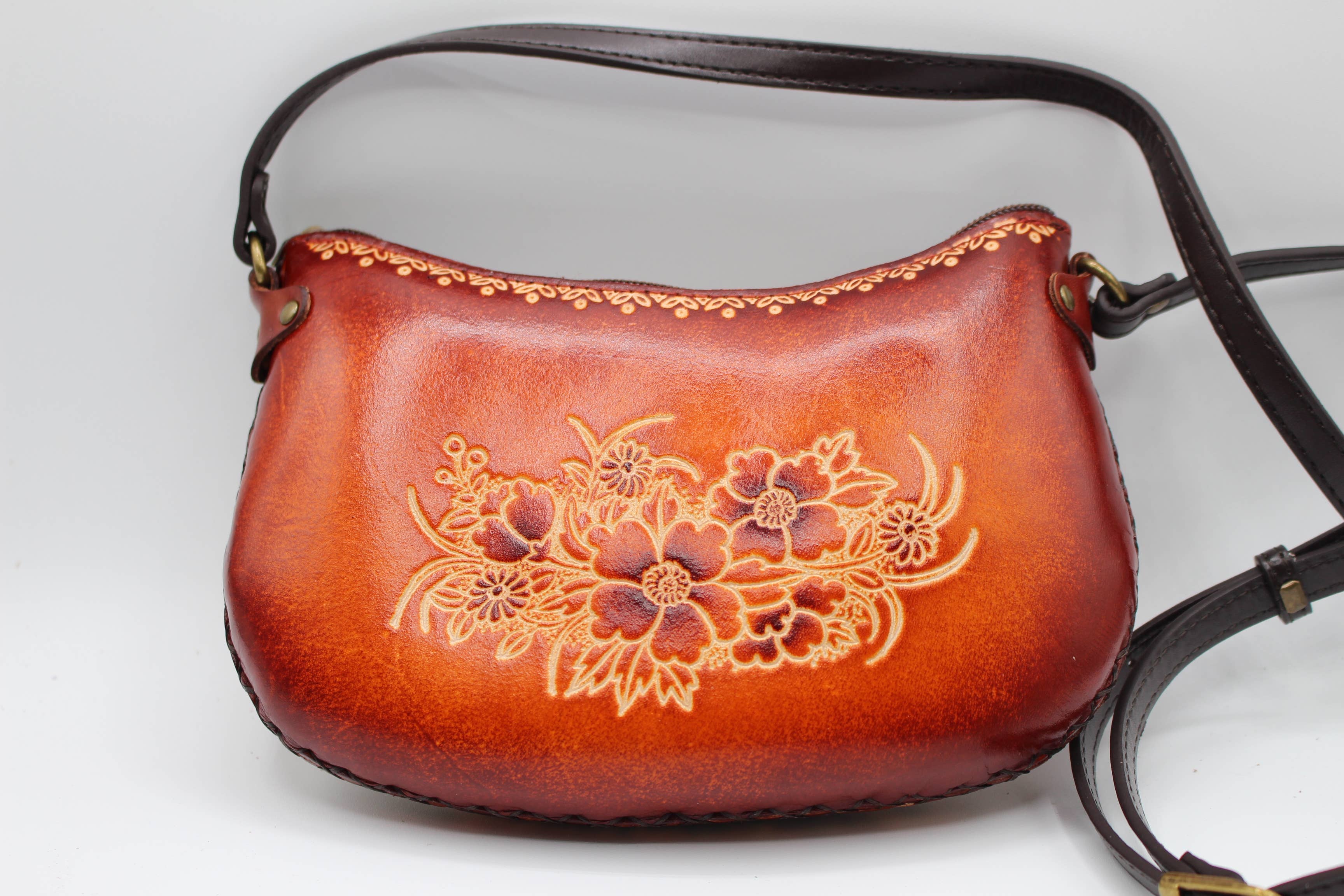 Leather wolf purse crossbody curvy shape  phone bag