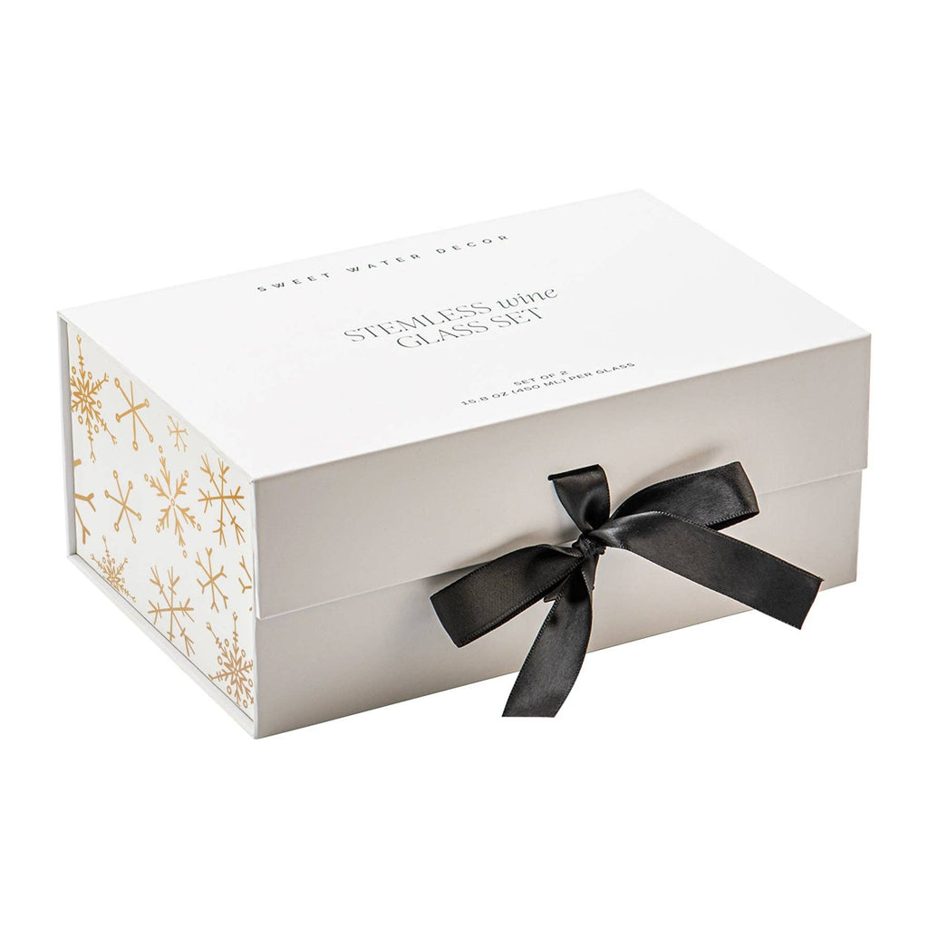 Snowflakes Stemless Wine Glasses, Boxed Set of 2