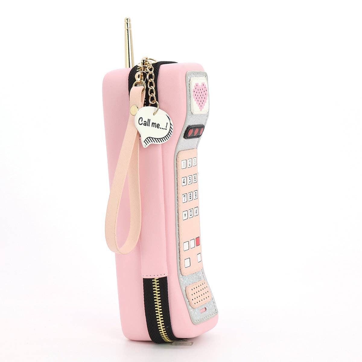 Handheld Vintage Phone Wristlet in Vinyl Material: Black