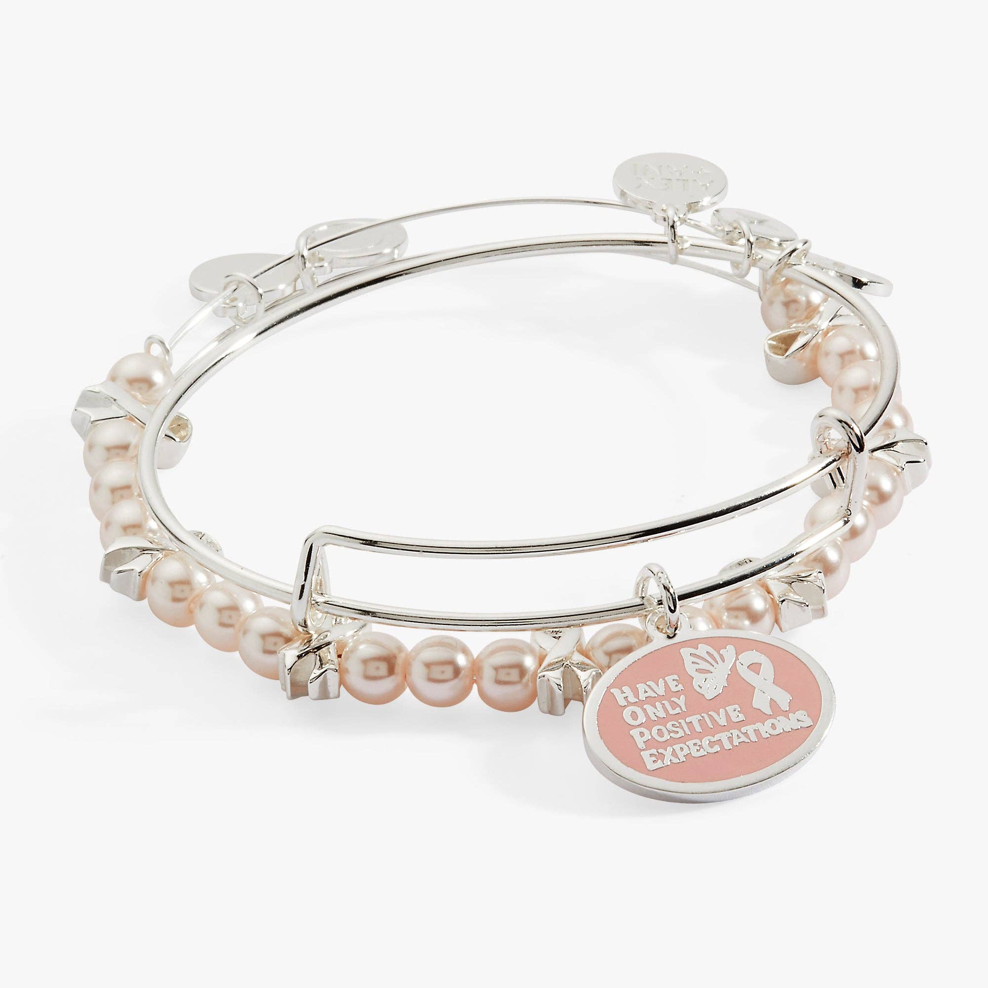 'HOPE' Breast Cancer Awareness Charm Bangle Set of 2: Silver