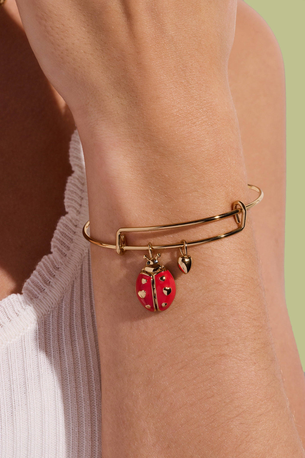 'Make Your Own Luck' Ladybug Charm Bangle: Gold