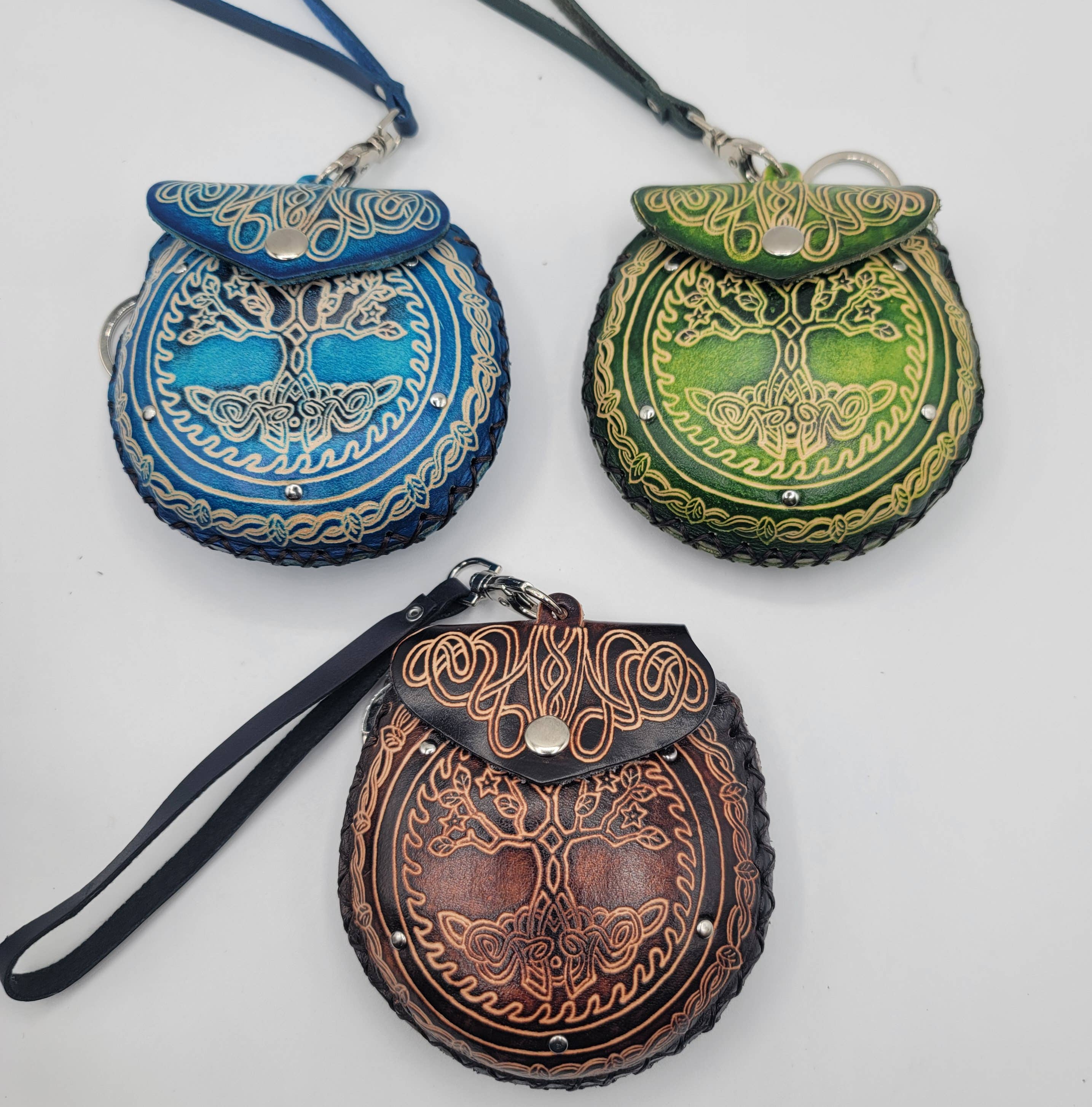 Tree of Life Wristlet leather coin purse: Green