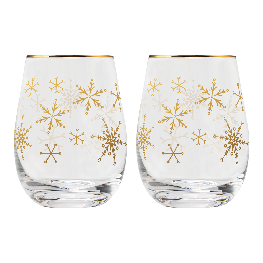 Snowflakes Stemless Wine Glasses, Boxed Set of 2