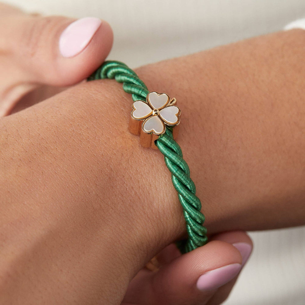 Four Leaf Clover Cord Bracelet: Gold