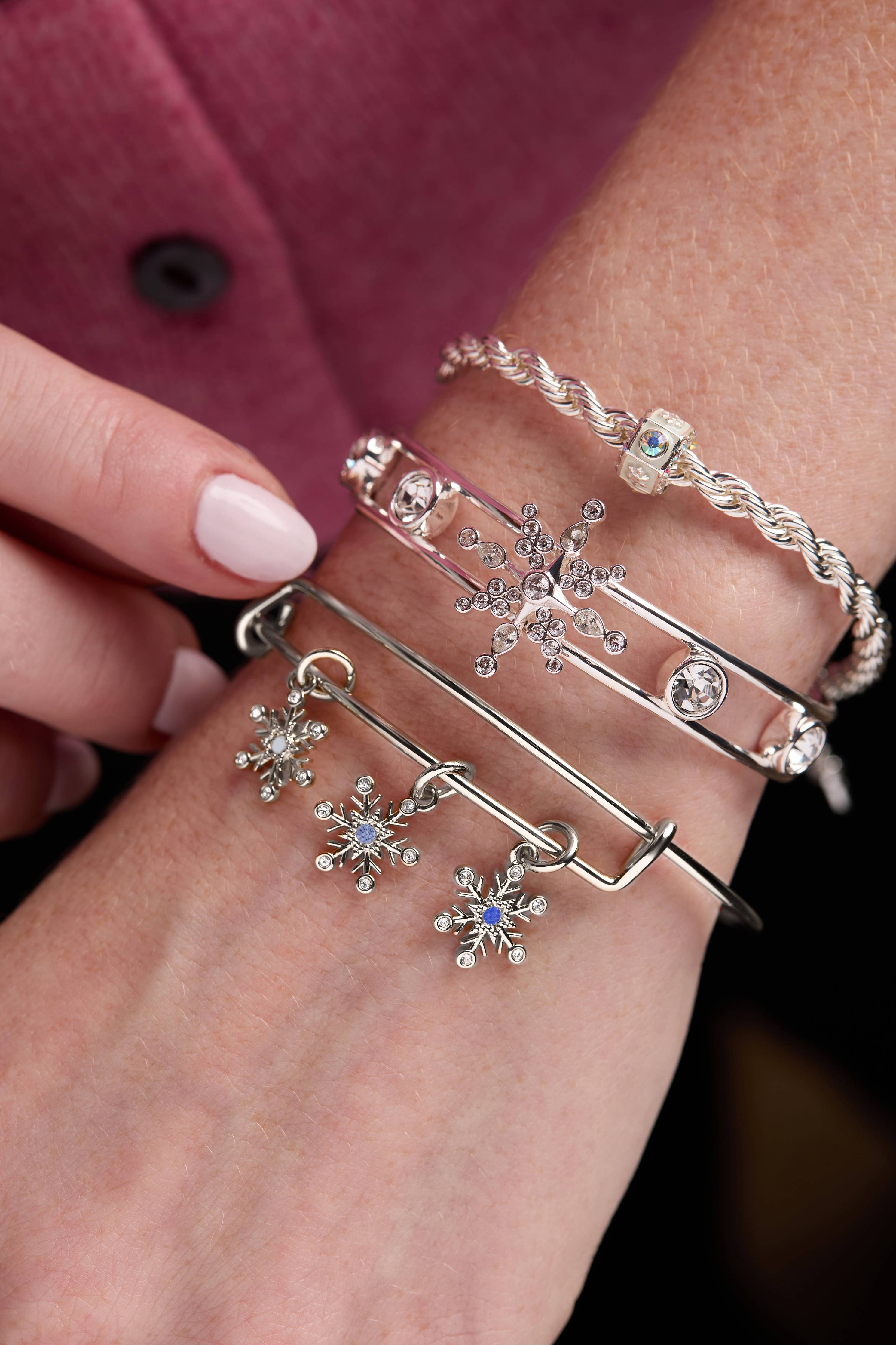 Crystal Snowflake Cuff Bracelet: Silver