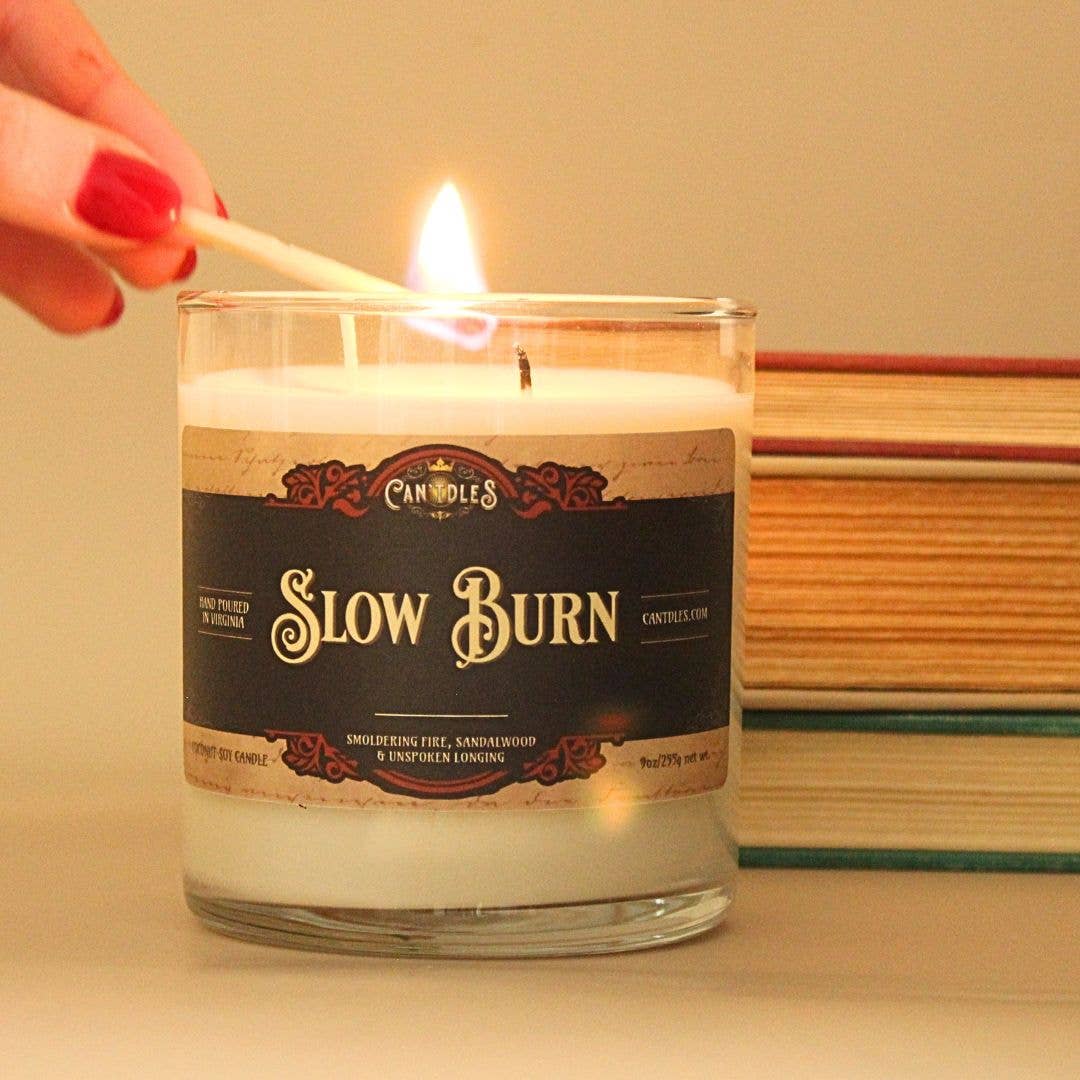 Slow Burn Soy Candle – Cozy Fireplace & Amber Woods