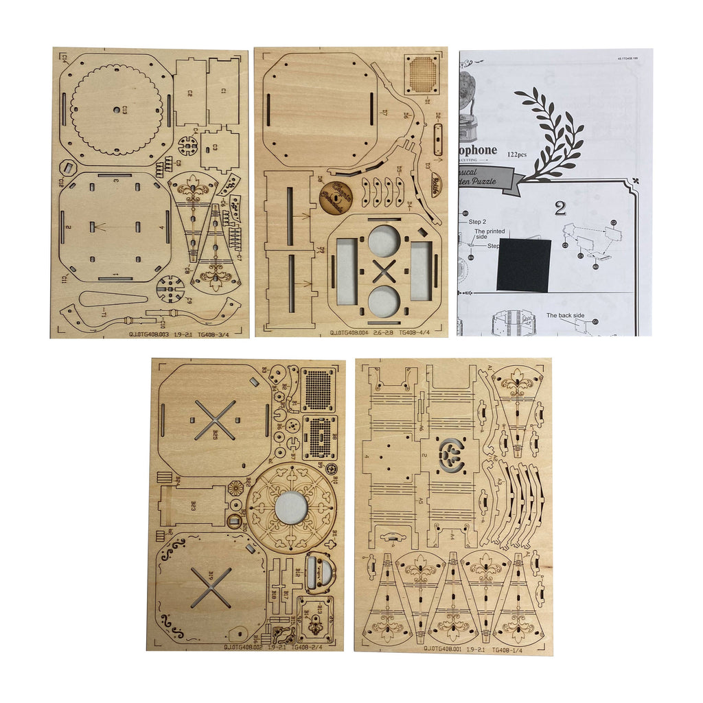 3D Laser Cut Wooden Puzzle: Gramophone