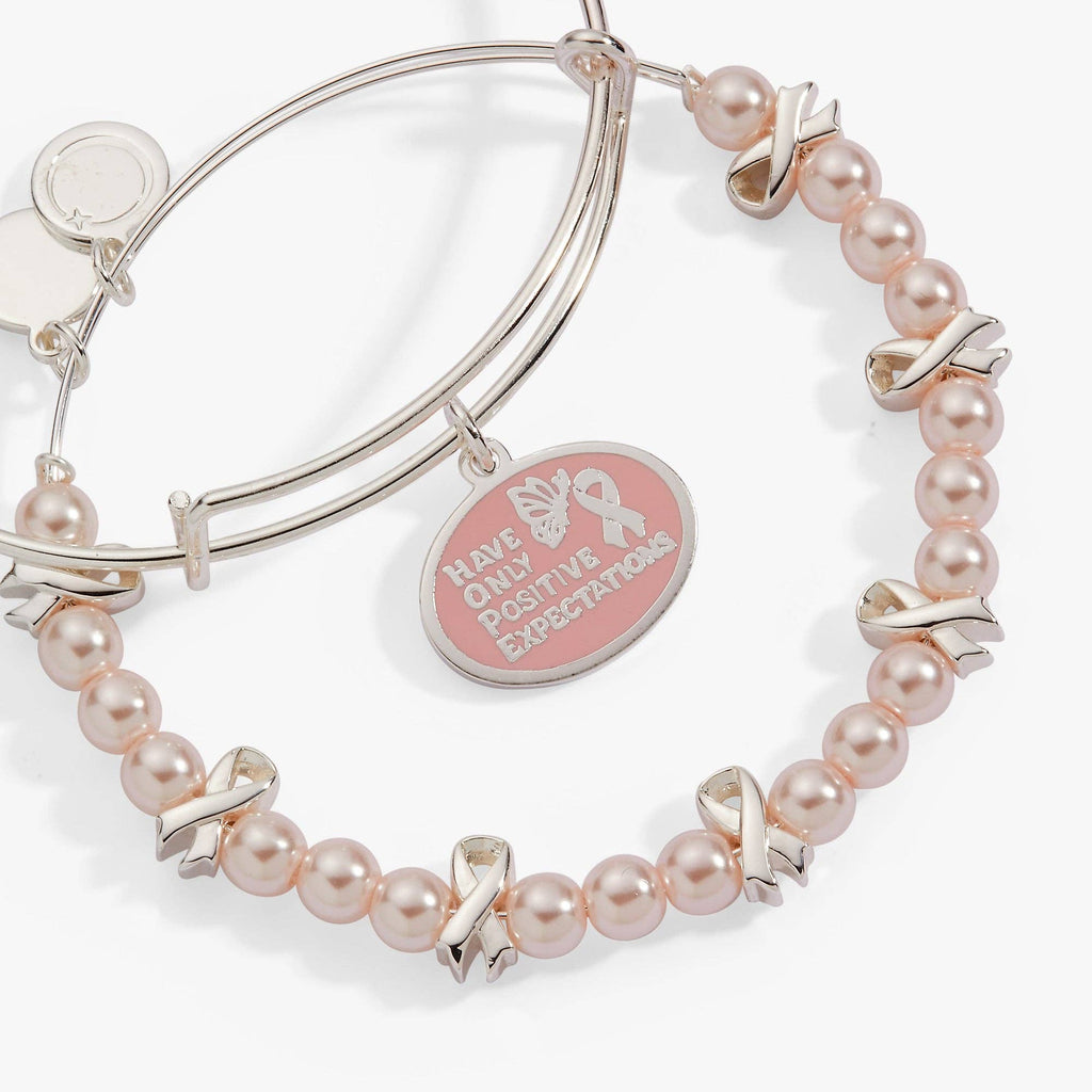 'HOPE' Breast Cancer Awareness Charm Bangle Set of 2: Silver