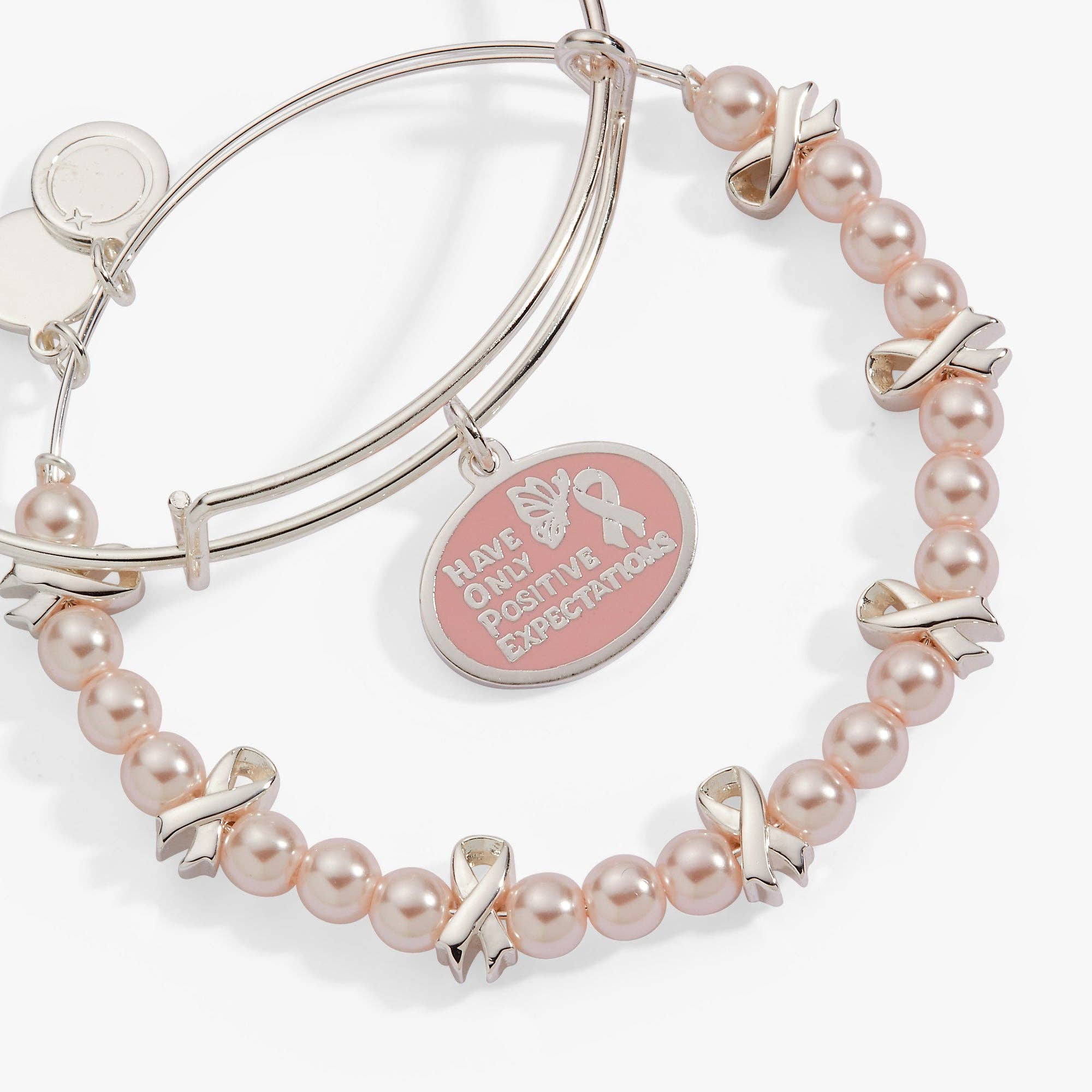 'HOPE' Breast Cancer Awareness Charm Bangle Set of 2: Silver