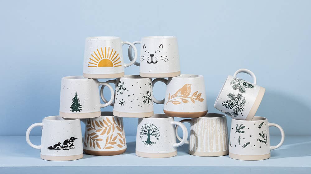 Wide Base Mug with Birch Trees