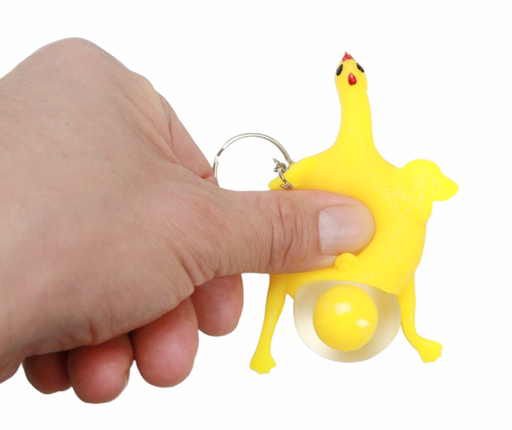 Keychain - Rubber Chicken Laying Egg Squishy Humor Gag Gift