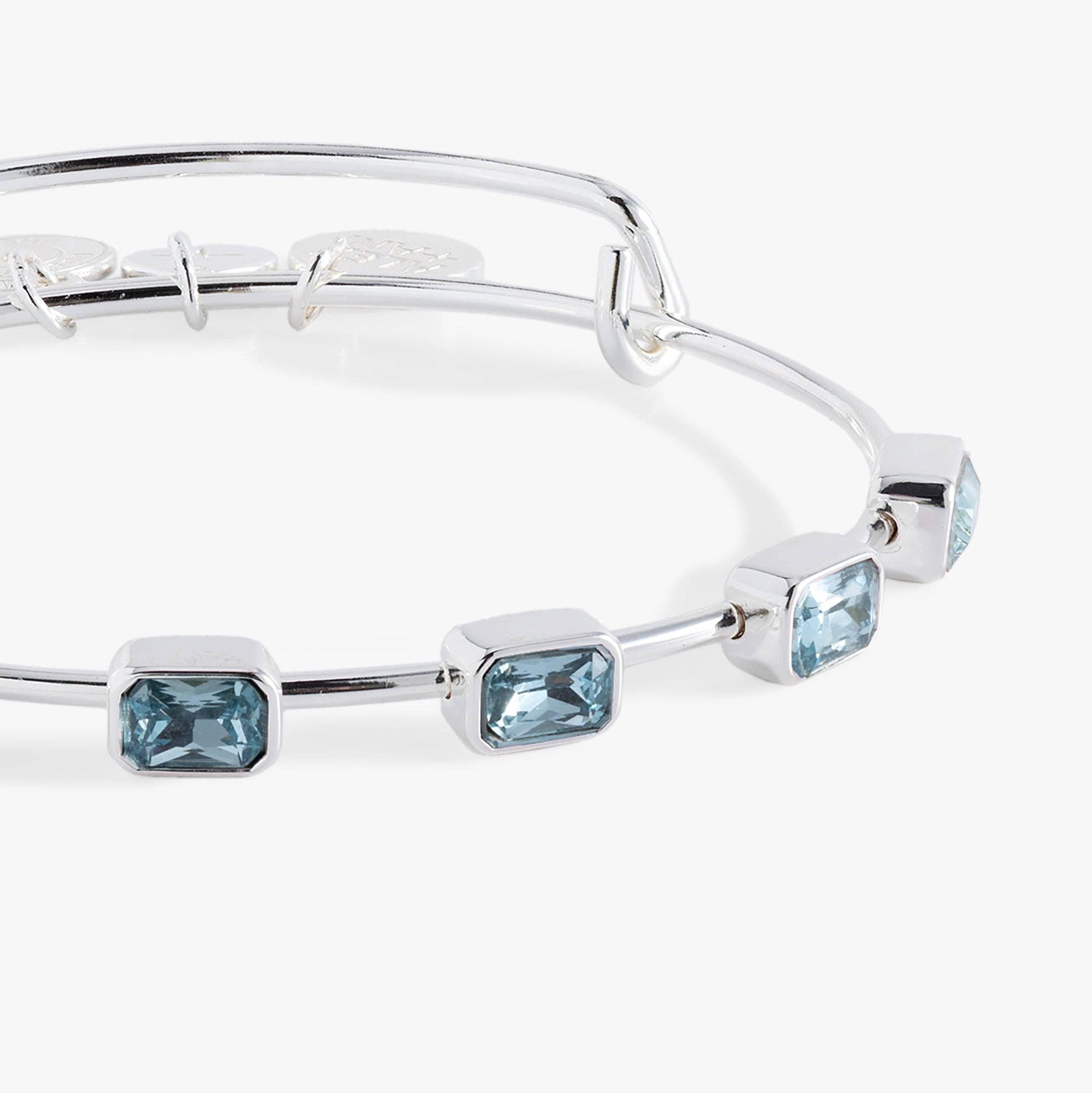 March Birthstone Emerald Cut Bangle: Silver