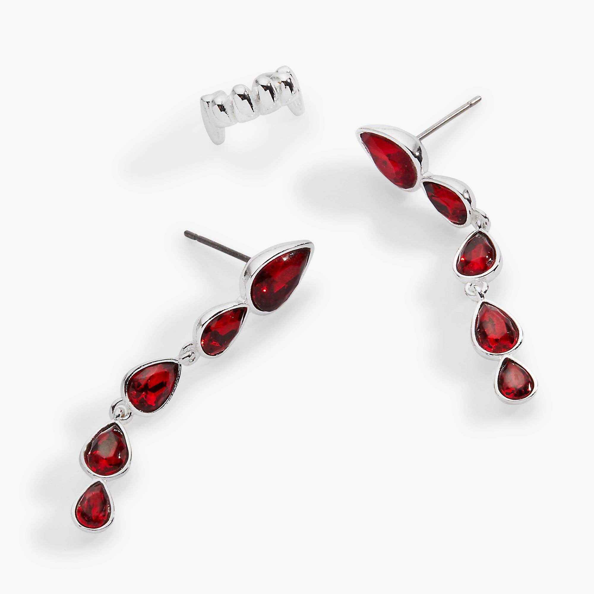 Vampire & Fangs Cuff Earring Set: Silver