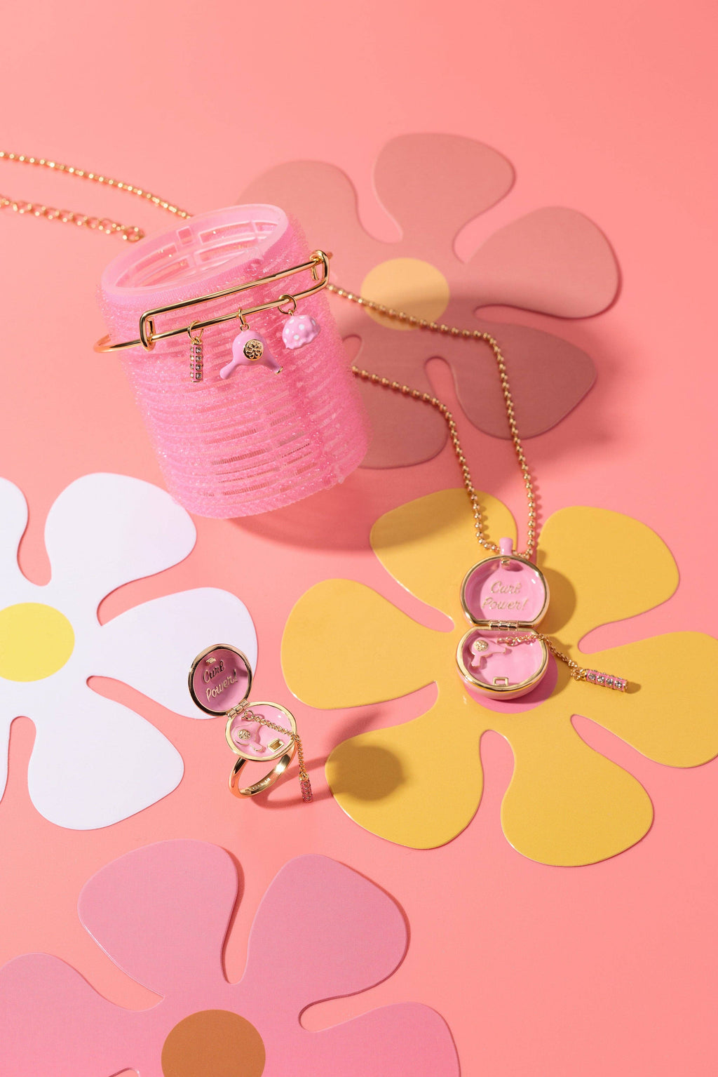 60s Hair Dryer & Curler Locket Ring: Gold