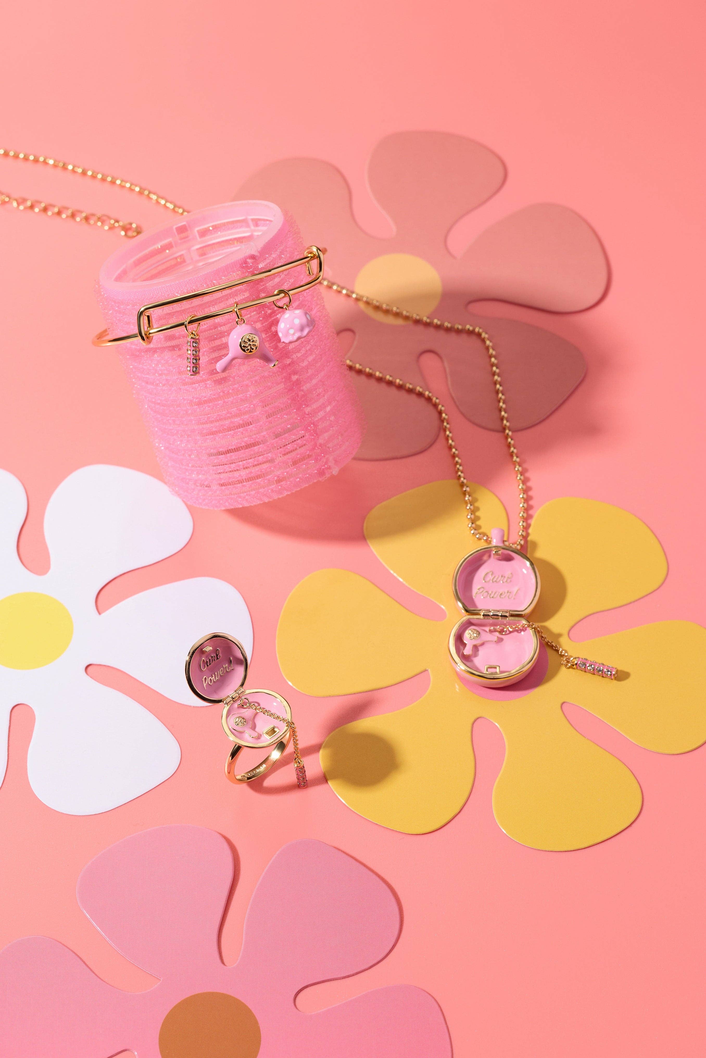 60s Hair Dryer & Curler Locket Ring: Gold