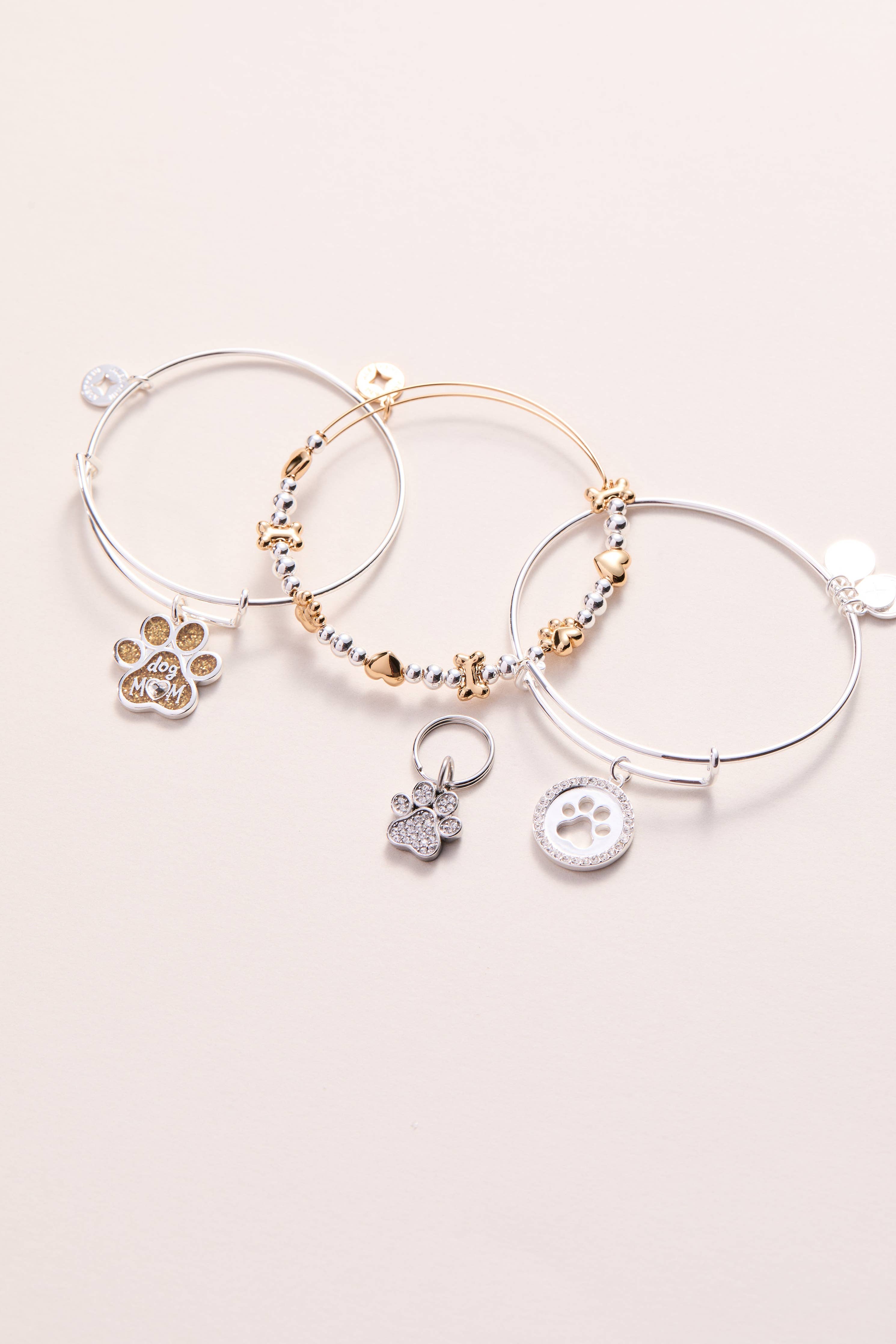 Dog Mom Charm Bangle: Silver