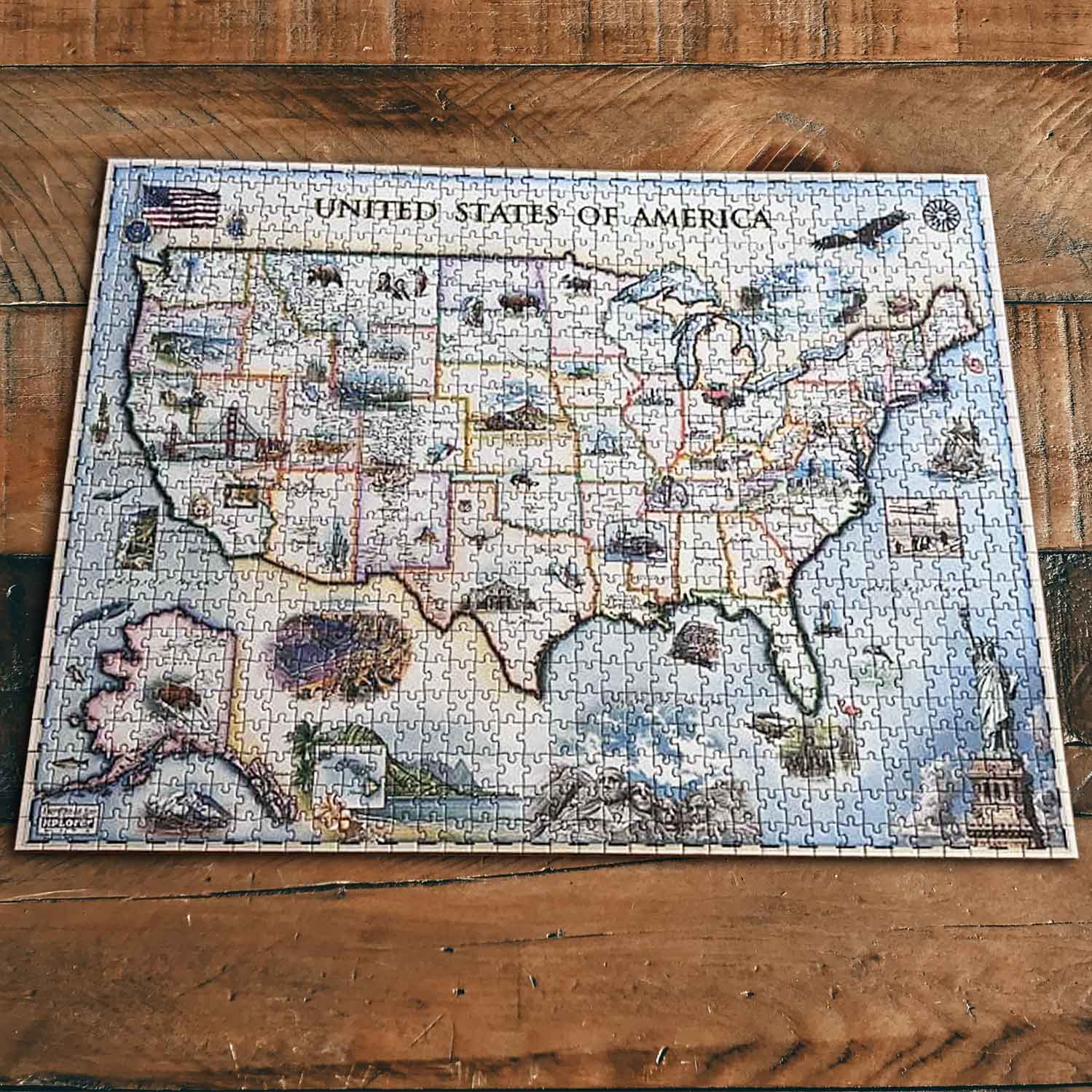 USA Map Jigsaw Puzzle - 1000 Pieces, Hand-Illustrated