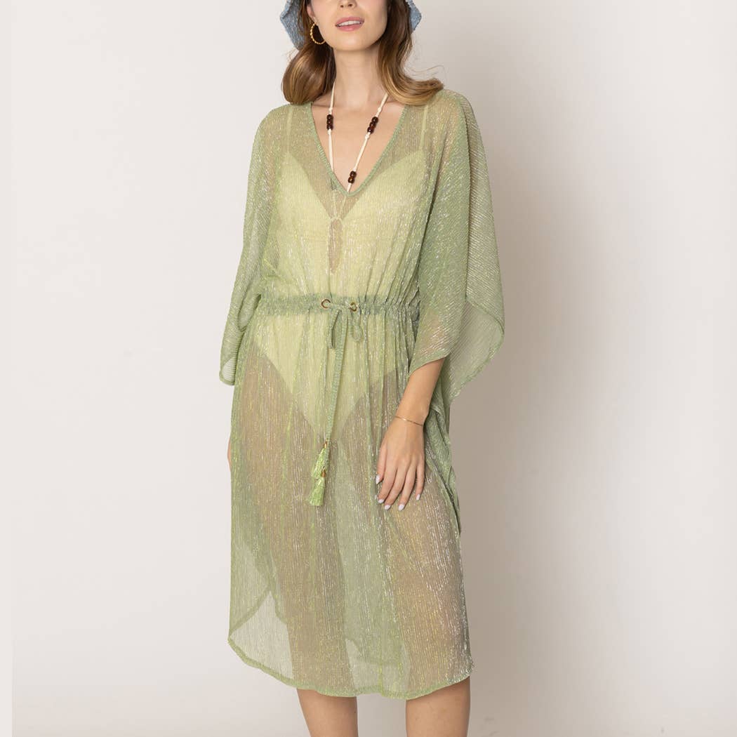 Lurex Sheer String Poncho Beach Cover-Up Dress: WHT / One Size