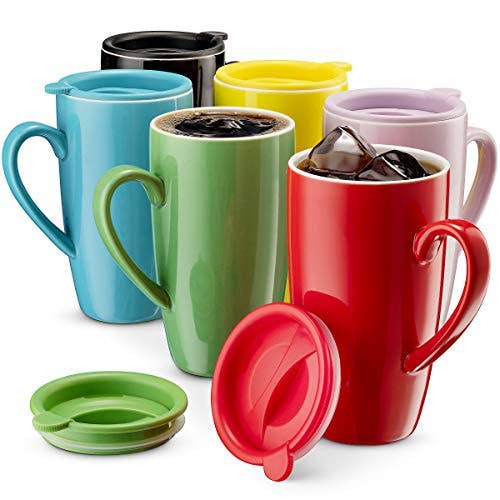 MITBAK 6-Pack 16-Oz Insulated Ceramic Travel Mugs with Lids