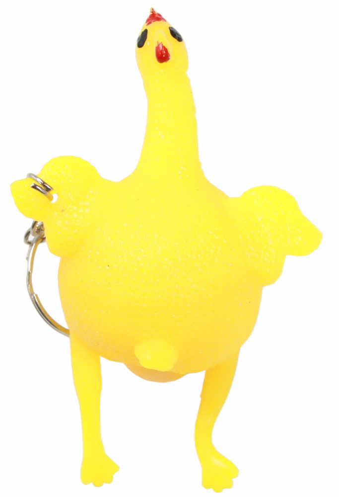 Keychain - Rubber Chicken Laying Egg Squishy Humor Gag Gift