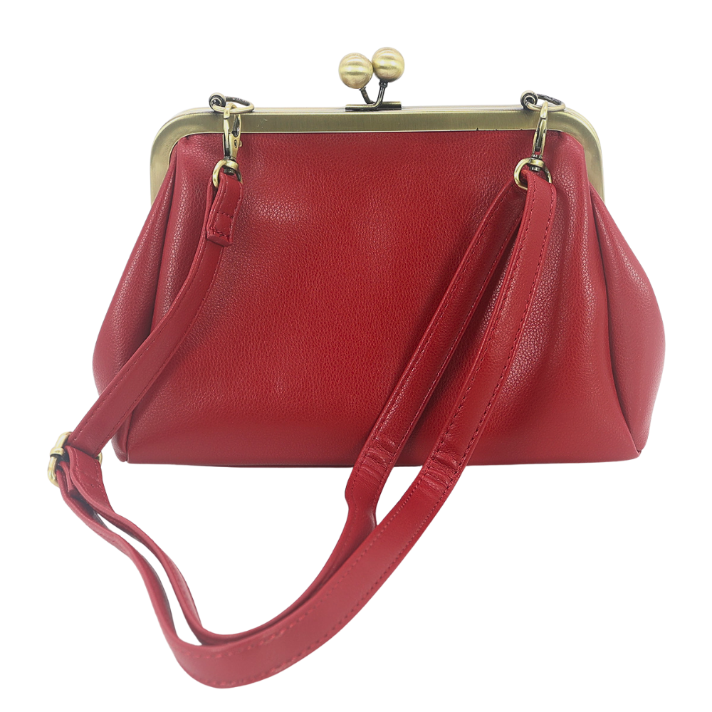 Floral Wreath Horse Kisslock Bag in Vinyl: Red