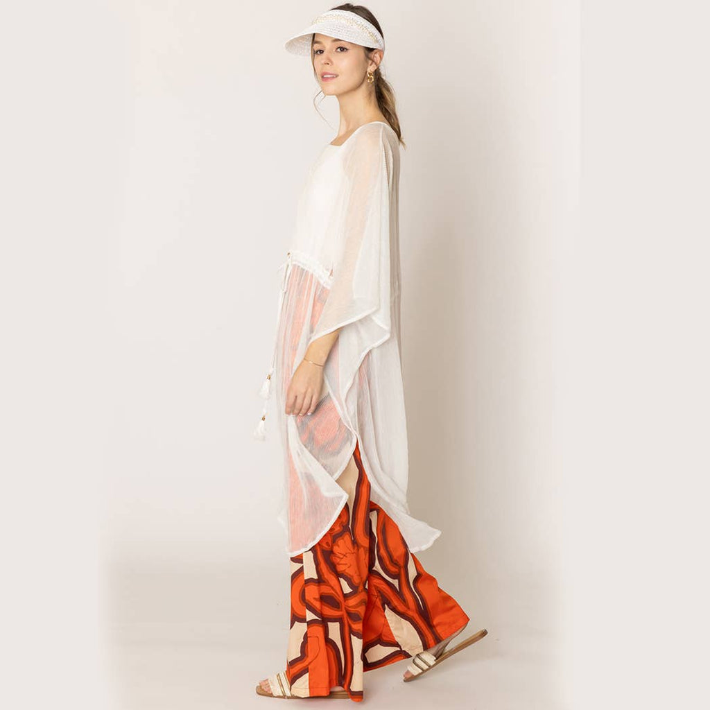 Lurex Sheer String Poncho Beach Cover-Up Dress: WHT / One Size